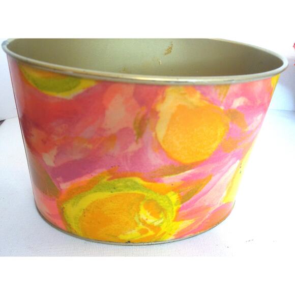 Vintage Floral Metal Canister Orange Pink Watercolor Abstract Storage Container - Picture 3 of 6